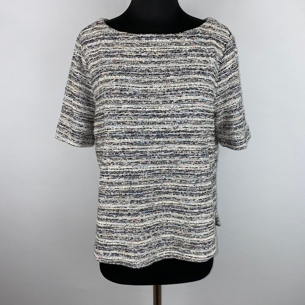 LOFT M Rainbow Tweed Textured Top Short Sleeve